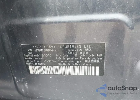 2017 Subaru Legacy 2.5I Premium z USA, uszkodzony, nr VIN 4S3BNAF66H3002745